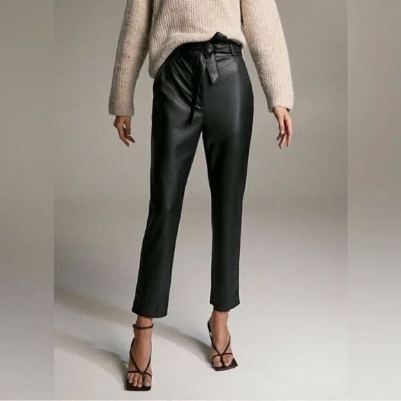Aritzia Babaton NWT vegan belted black noir pants size 6 - Picture 1 of 8